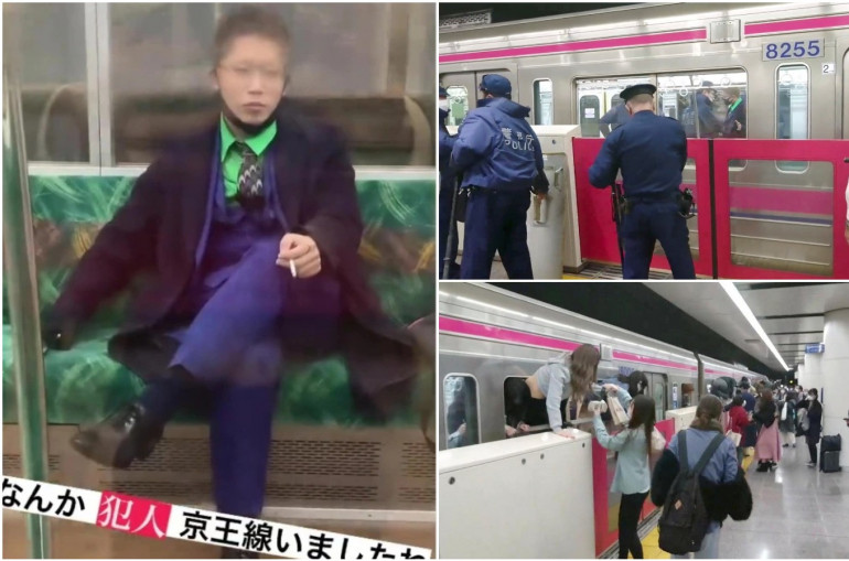 Տեսանյութ.Ճապոնիայի մետրոյում Ջոկերի կոստյումով տղամարդը 17 հոգու է դանակահարել, ինչ-որ հեղուկ է ցանել վագոնում, այնուհետև հրդեհել այն
