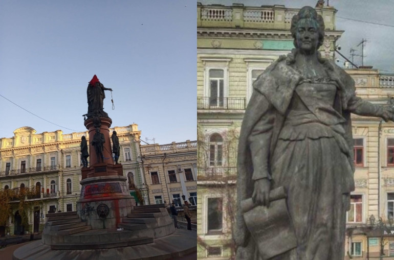 Օդեսայում պղծել են Ռուսաստանի կայսրուհի Եկատերինա 2-րդի հուշարձանը.հուշարձանին դահիճի կարմիր գլխարկ են հագցրել, իսկ ձեռքից կախաղանի պարան են կախել